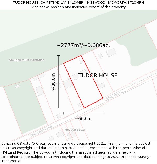 TUDOR HOUSE, CHIPSTEAD LANE, LOWER KINGSWOOD, TADWORTH, KT20 6RH: Plot and title map