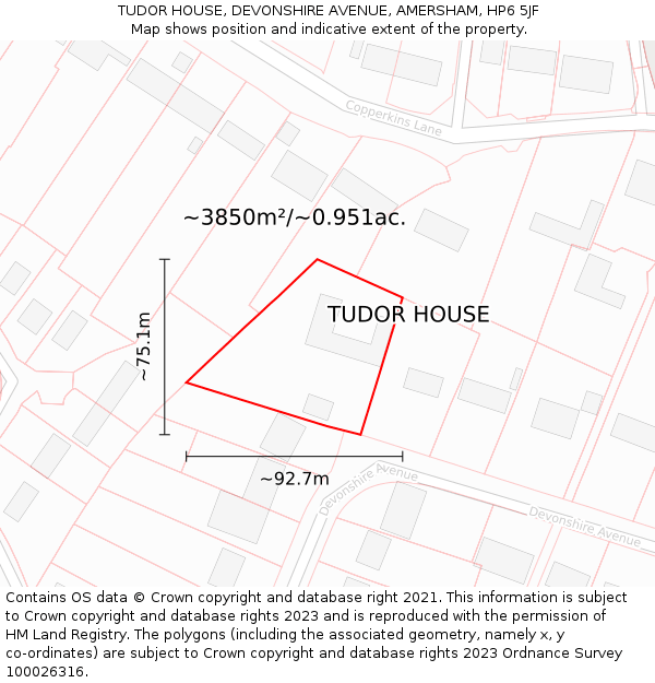 TUDOR HOUSE, DEVONSHIRE AVENUE, AMERSHAM, HP6 5JF: Plot and title map