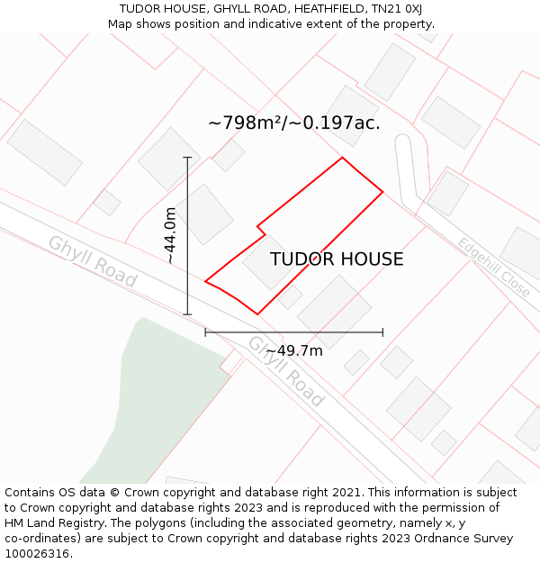 TUDOR HOUSE, GHYLL ROAD, HEATHFIELD, TN21 0XJ: Plot and title map