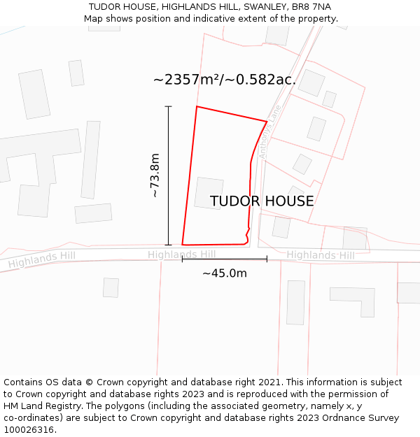 TUDOR HOUSE, HIGHLANDS HILL, SWANLEY, BR8 7NA: Plot and title map