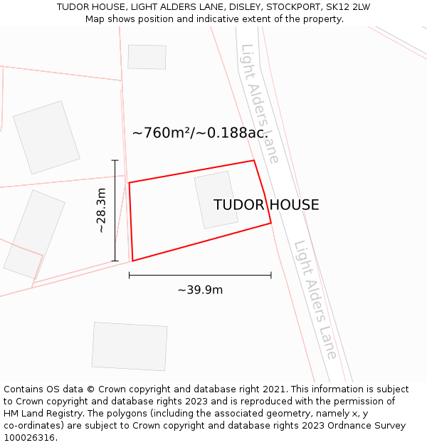 TUDOR HOUSE, LIGHT ALDERS LANE, DISLEY, STOCKPORT, SK12 2LW: Plot and title map