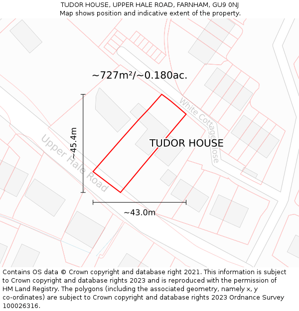 TUDOR HOUSE, UPPER HALE ROAD, FARNHAM, GU9 0NJ: Plot and title map