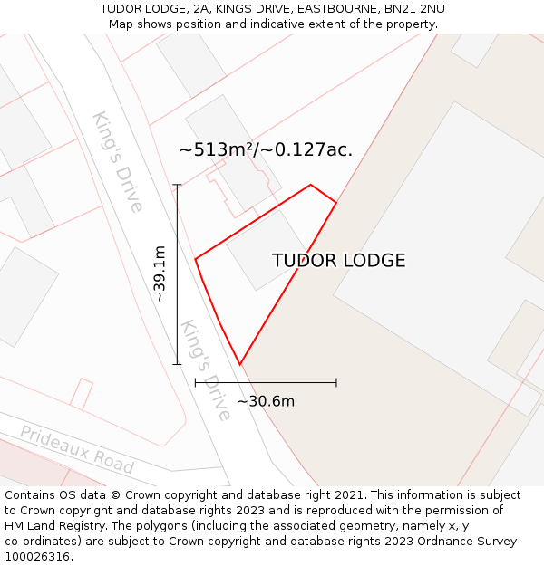 TUDOR LODGE, 2A, KINGS DRIVE, EASTBOURNE, BN21 2NU: Plot and title map
