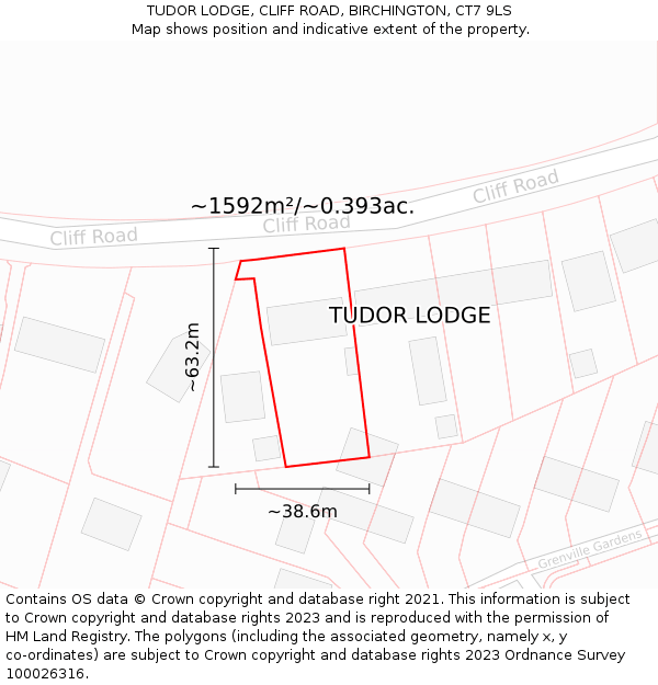 TUDOR LODGE, CLIFF ROAD, BIRCHINGTON, CT7 9LS: Plot and title map