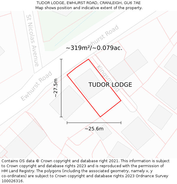 TUDOR LODGE, EWHURST ROAD, CRANLEIGH, GU6 7AE: Plot and title map