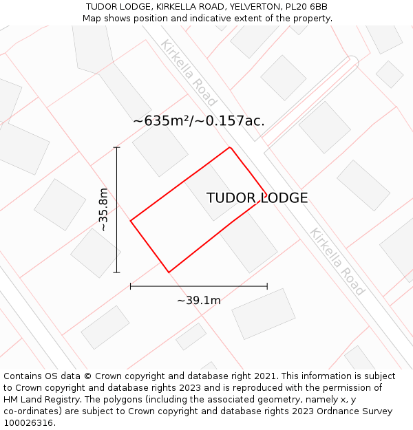 TUDOR LODGE, KIRKELLA ROAD, YELVERTON, PL20 6BB: Plot and title map