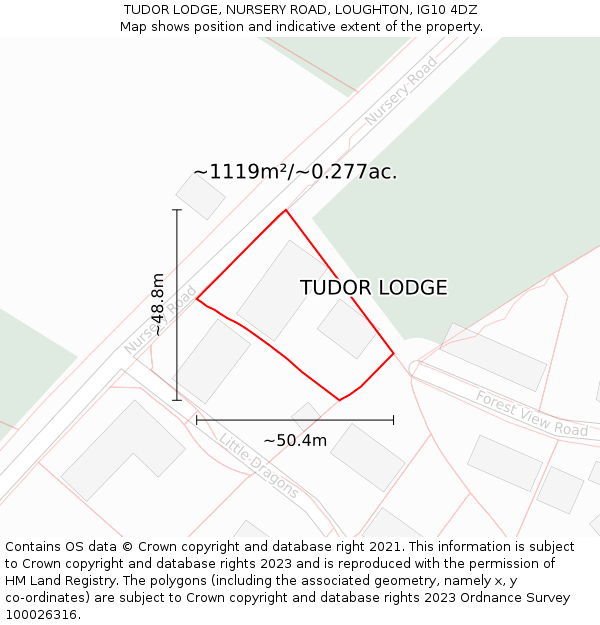 TUDOR LODGE, NURSERY ROAD, LOUGHTON, IG10 4DZ: Plot and title map