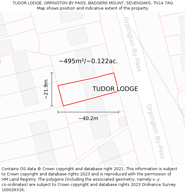 TUDOR LODGE, ORPINGTON BY PASS, BADGERS MOUNT, SEVENOAKS, TN14 7AG: Plot and title map