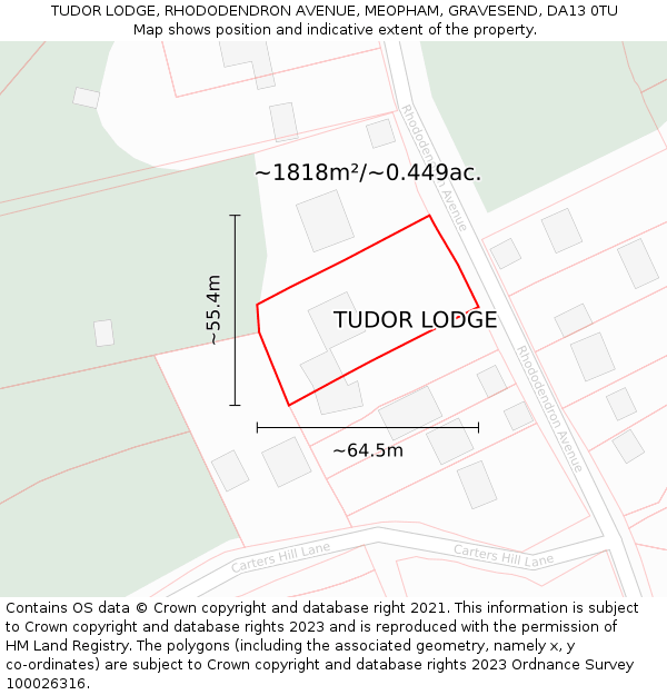TUDOR LODGE, RHODODENDRON AVENUE, MEOPHAM, GRAVESEND, DA13 0TU: Plot and title map