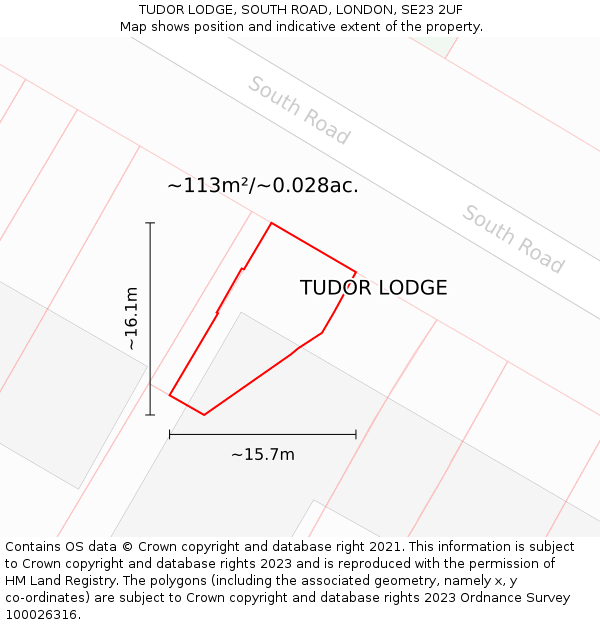 TUDOR LODGE, SOUTH ROAD, LONDON, SE23 2UF: Plot and title map