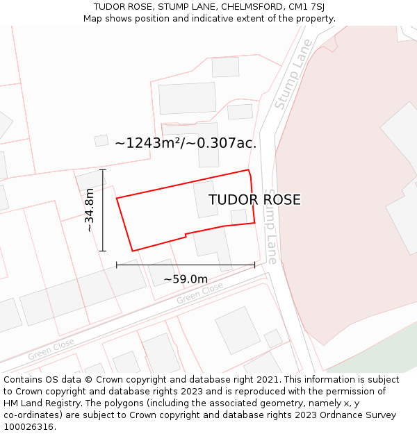 TUDOR ROSE, STUMP LANE, CHELMSFORD, CM1 7SJ: Plot and title map