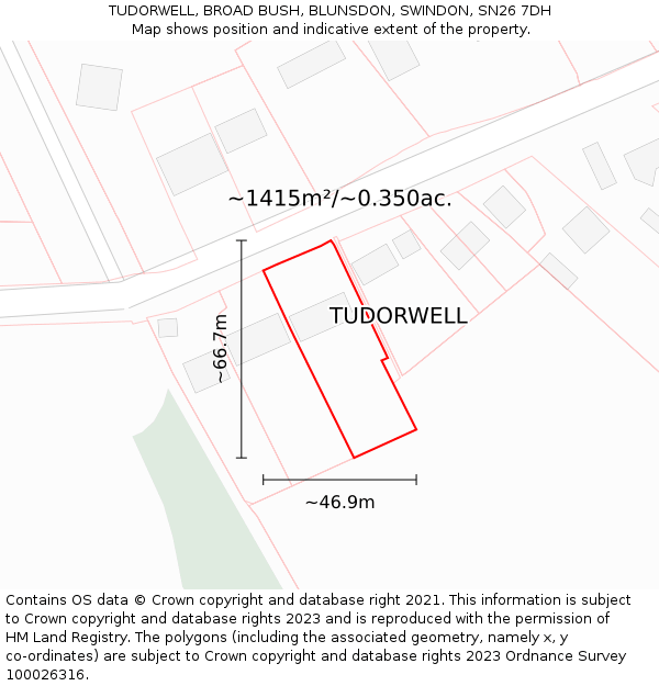TUDORWELL, BROAD BUSH, BLUNSDON, SWINDON, SN26 7DH: Plot and title map