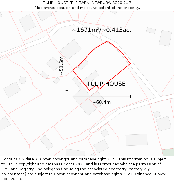 TULIP HOUSE, TILE BARN, NEWBURY, RG20 9UZ: Plot and title map