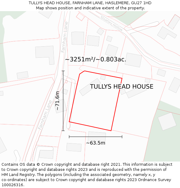 TULLYS HEAD HOUSE, FARNHAM LANE, HASLEMERE, GU27 1HD: Plot and title map