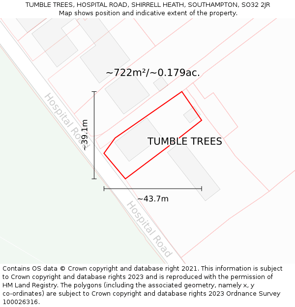 TUMBLE TREES, HOSPITAL ROAD, SHIRRELL HEATH, SOUTHAMPTON, SO32 2JR: Plot and title map