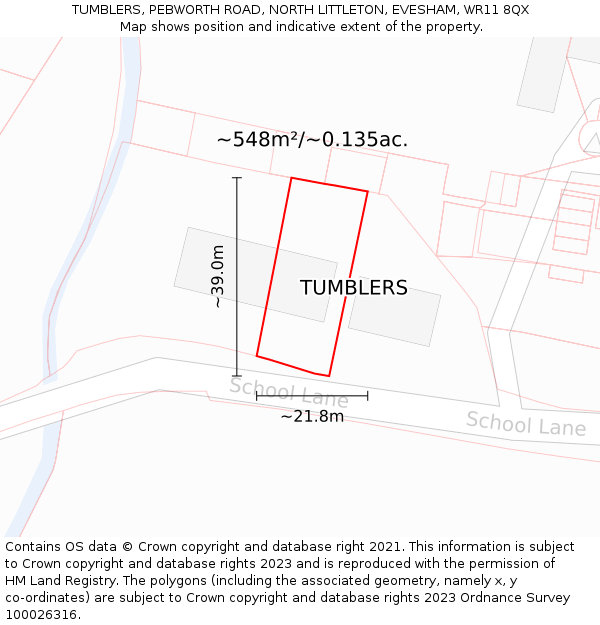 TUMBLERS, PEBWORTH ROAD, NORTH LITTLETON, EVESHAM, WR11 8QX: Plot and title map