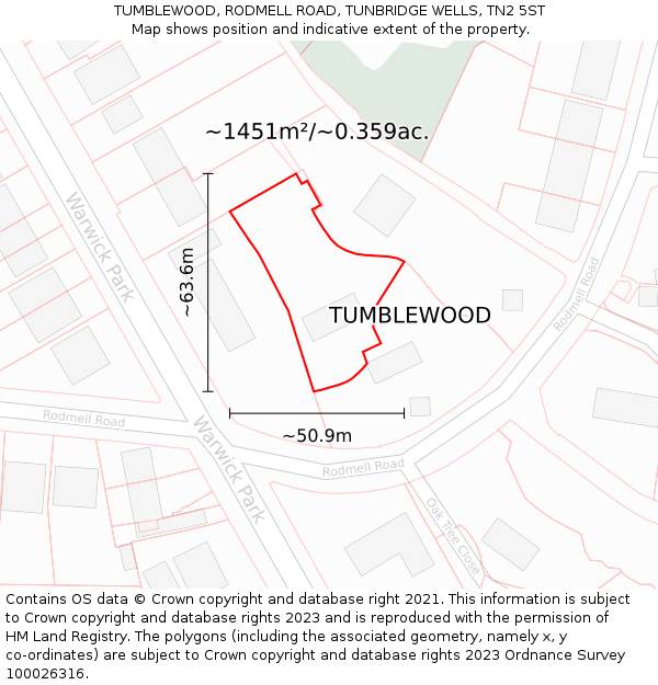 TUMBLEWOOD, RODMELL ROAD, TUNBRIDGE WELLS, TN2 5ST: Plot and title map