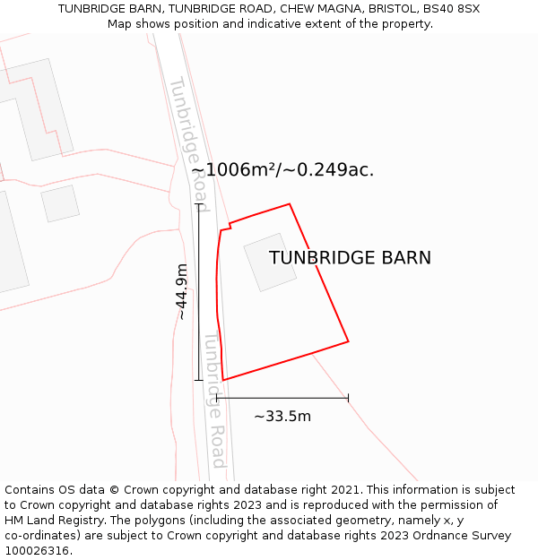 TUNBRIDGE BARN, TUNBRIDGE ROAD, CHEW MAGNA, BRISTOL, BS40 8SX: Plot and title map