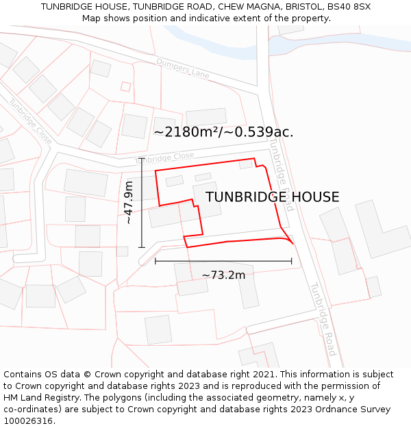 TUNBRIDGE HOUSE, TUNBRIDGE ROAD, CHEW MAGNA, BRISTOL, BS40 8SX: Plot and title map