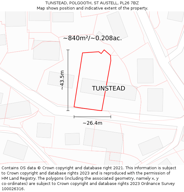 TUNSTEAD, POLGOOTH, ST AUSTELL, PL26 7BZ: Plot and title map