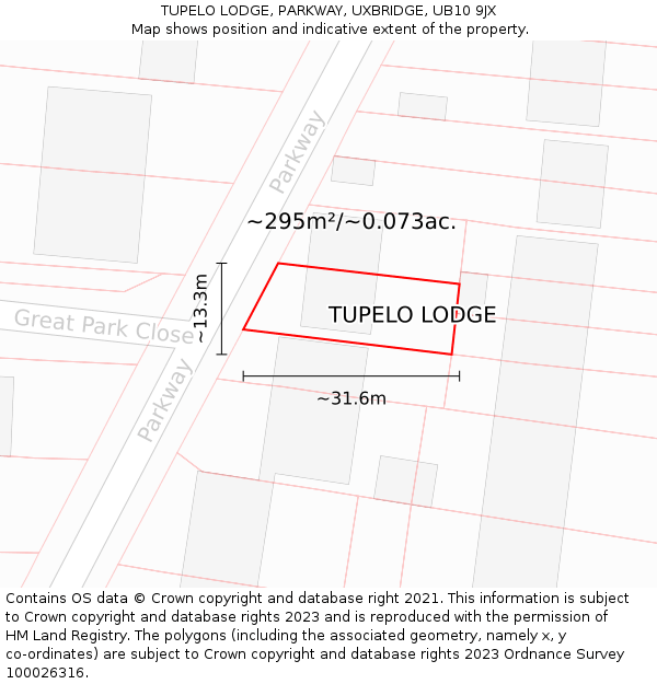 TUPELO LODGE, PARKWAY, UXBRIDGE, UB10 9JX: Plot and title map