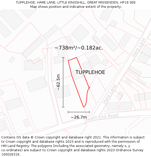 TUPPLEHOE, HARE LANE, LITTLE KINGSHILL, GREAT MISSENDEN, HP16 0EE: Plot and title map