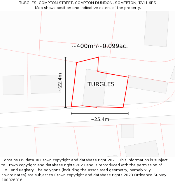 TURGLES, COMPTON STREET, COMPTON DUNDON, SOMERTON, TA11 6PS: Plot and title map