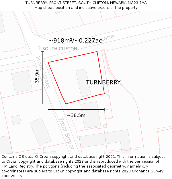TURNBERRY, FRONT STREET, SOUTH CLIFTON, NEWARK, NG23 7AA: Plot and title map