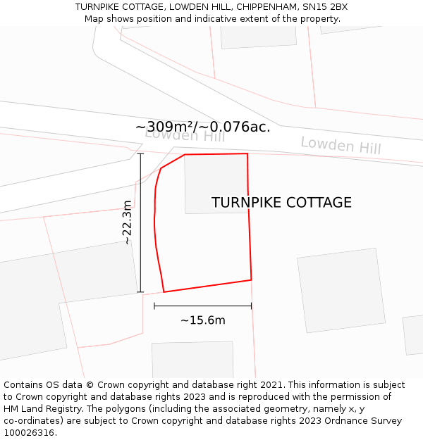 TURNPIKE COTTAGE, LOWDEN HILL, CHIPPENHAM, SN15 2BX: Plot and title map