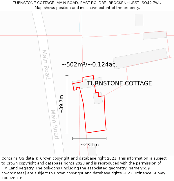 TURNSTONE COTTAGE, MAIN ROAD, EAST BOLDRE, BROCKENHURST, SO42 7WU: Plot and title map