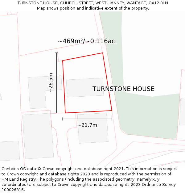 TURNSTONE HOUSE, CHURCH STREET, WEST HANNEY, WANTAGE, OX12 0LN: Plot and title map