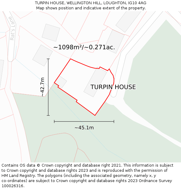 TURPIN HOUSE, WELLINGTON HILL, LOUGHTON, IG10 4AG: Plot and title map