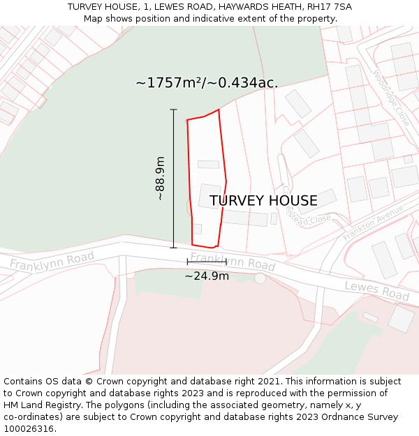 TURVEY HOUSE, 1, LEWES ROAD, HAYWARDS HEATH, RH17 7SA: Plot and title map