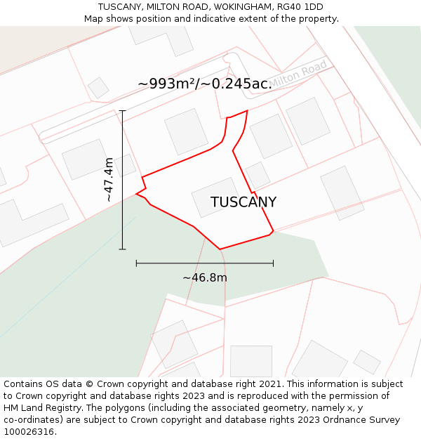 TUSCANY, MILTON ROAD, WOKINGHAM, RG40 1DD: Plot and title map