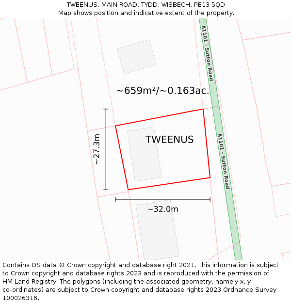 TWEENUS, MAIN ROAD, TYDD, WISBECH, PE13 5QD: Plot and title map