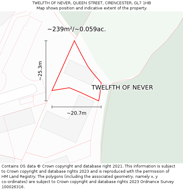 TWELFTH OF NEVER, QUEEN STREET, CIRENCESTER, GL7 1HB: Plot and title map