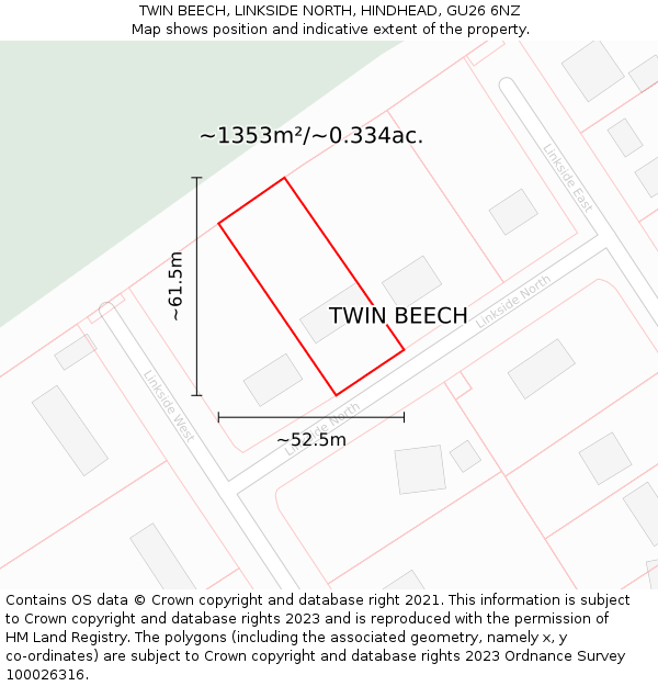 TWIN BEECH, LINKSIDE NORTH, HINDHEAD, GU26 6NZ: Plot and title map