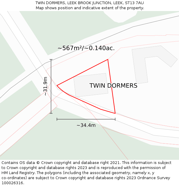 TWIN DORMERS, LEEK BROOK JUNCTION, LEEK, ST13 7AU: Plot and title map