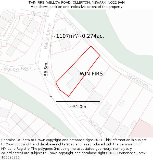 TWIN FIRS, WELLOW ROAD, OLLERTON, NEWARK, NG22 9AH: Plot and title map