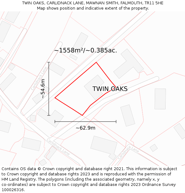 TWIN OAKS, CARLIDNACK LANE, MAWNAN SMITH, FALMOUTH, TR11 5HE: Plot and title map