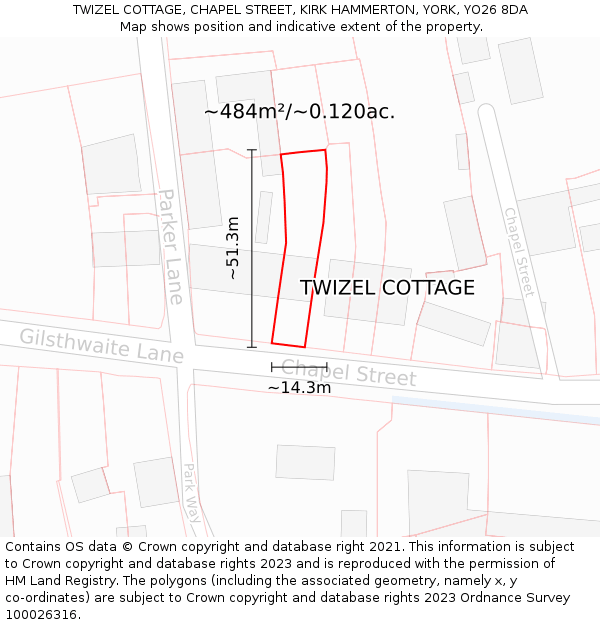 TWIZEL COTTAGE, CHAPEL STREET, KIRK HAMMERTON, YORK, YO26 8DA: Plot and title map