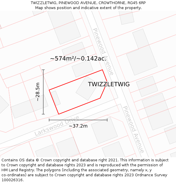 TWIZZLETWIG, PINEWOOD AVENUE, CROWTHORNE, RG45 6RP: Plot and title map