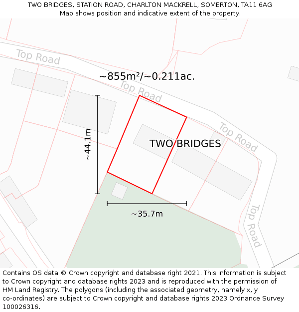 TWO BRIDGES, STATION ROAD, CHARLTON MACKRELL, SOMERTON, TA11 6AG: Plot and title map