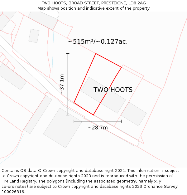 TWO HOOTS, BROAD STREET, PRESTEIGNE, LD8 2AG: Plot and title map