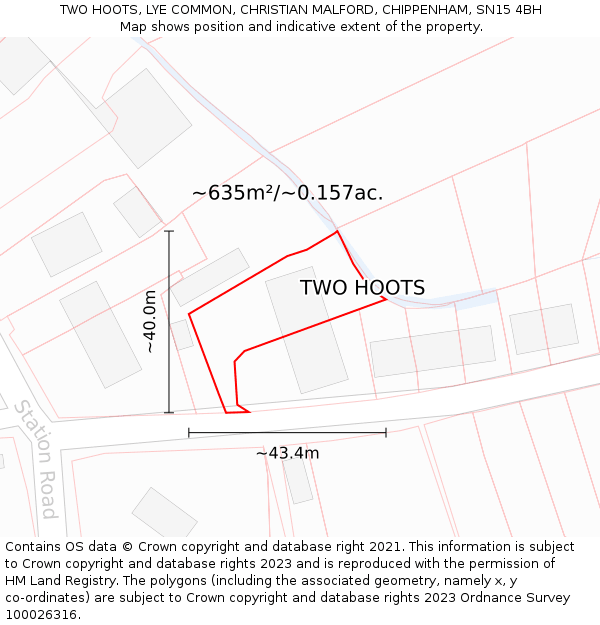 TWO HOOTS, LYE COMMON, CHRISTIAN MALFORD, CHIPPENHAM, SN15 4BH: Plot and title map