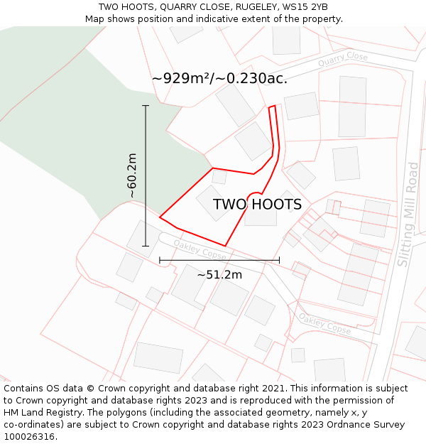 TWO HOOTS, QUARRY CLOSE, RUGELEY, WS15 2YB: Plot and title map