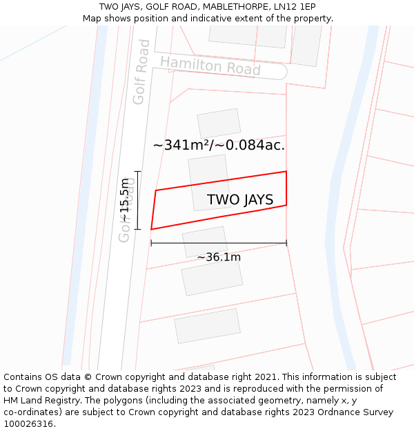 TWO JAYS, GOLF ROAD, MABLETHORPE, LN12 1EP: Plot and title map