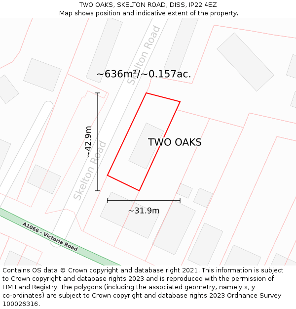 TWO OAKS, SKELTON ROAD, DISS, IP22 4EZ: Plot and title map