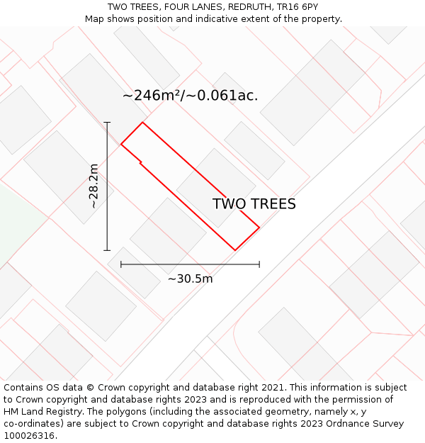 TWO TREES, FOUR LANES, REDRUTH, TR16 6PY: Plot and title map