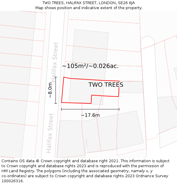 TWO TREES, HALIFAX STREET, LONDON, SE26 6JA: Plot and title map